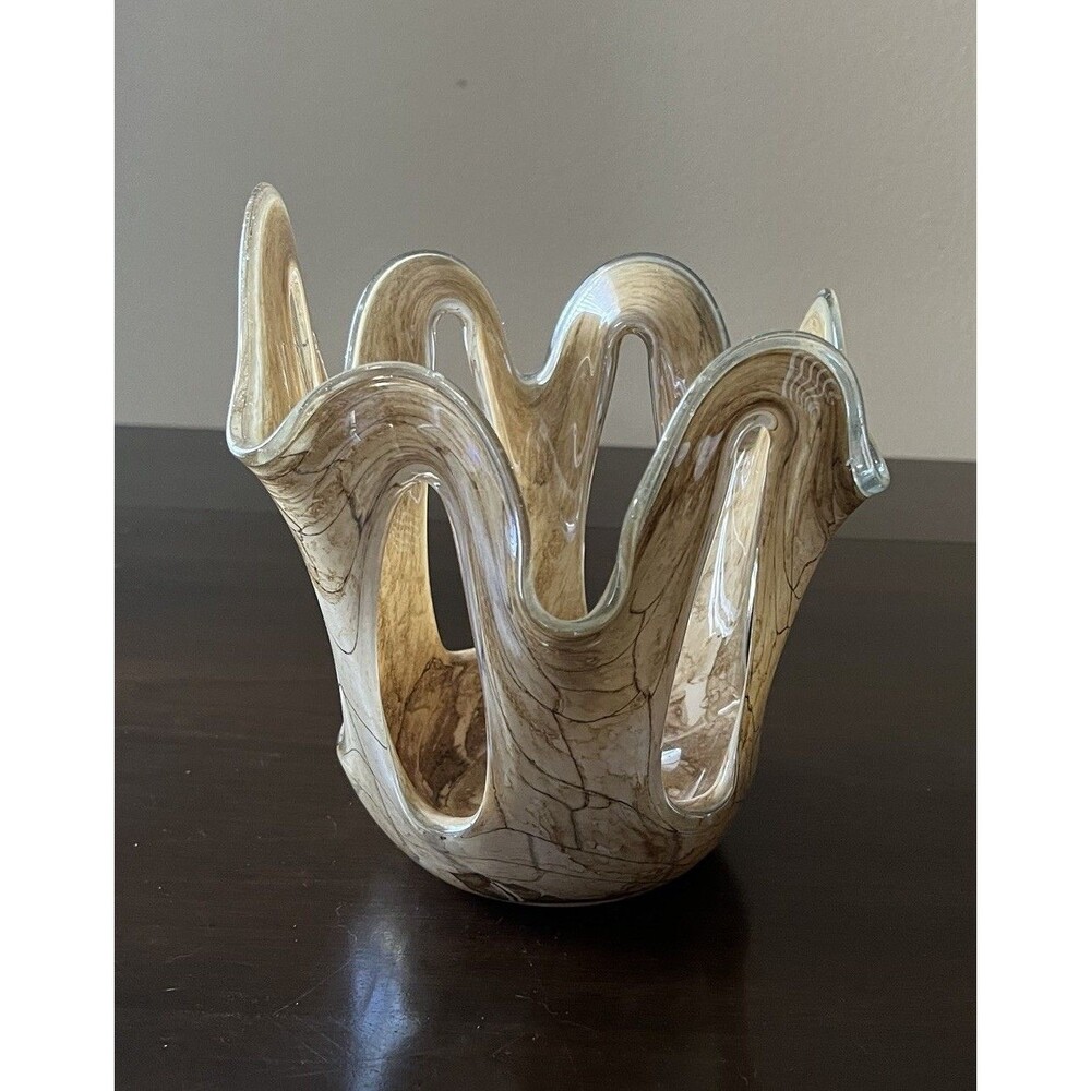 Jozefina Makora Krosno Hand Blown Open Scalloped Edges Glass Vase Poland 8"
